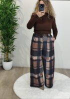 Calça Wide Leg Xadrez (Com Cinto incluído)