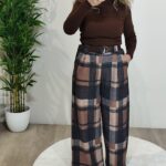 Calça Wide Leg Xadrez (Com Cinto incluído)