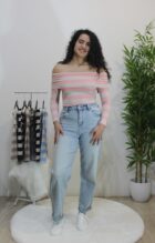 Camisola às Riscas Off Shoulder